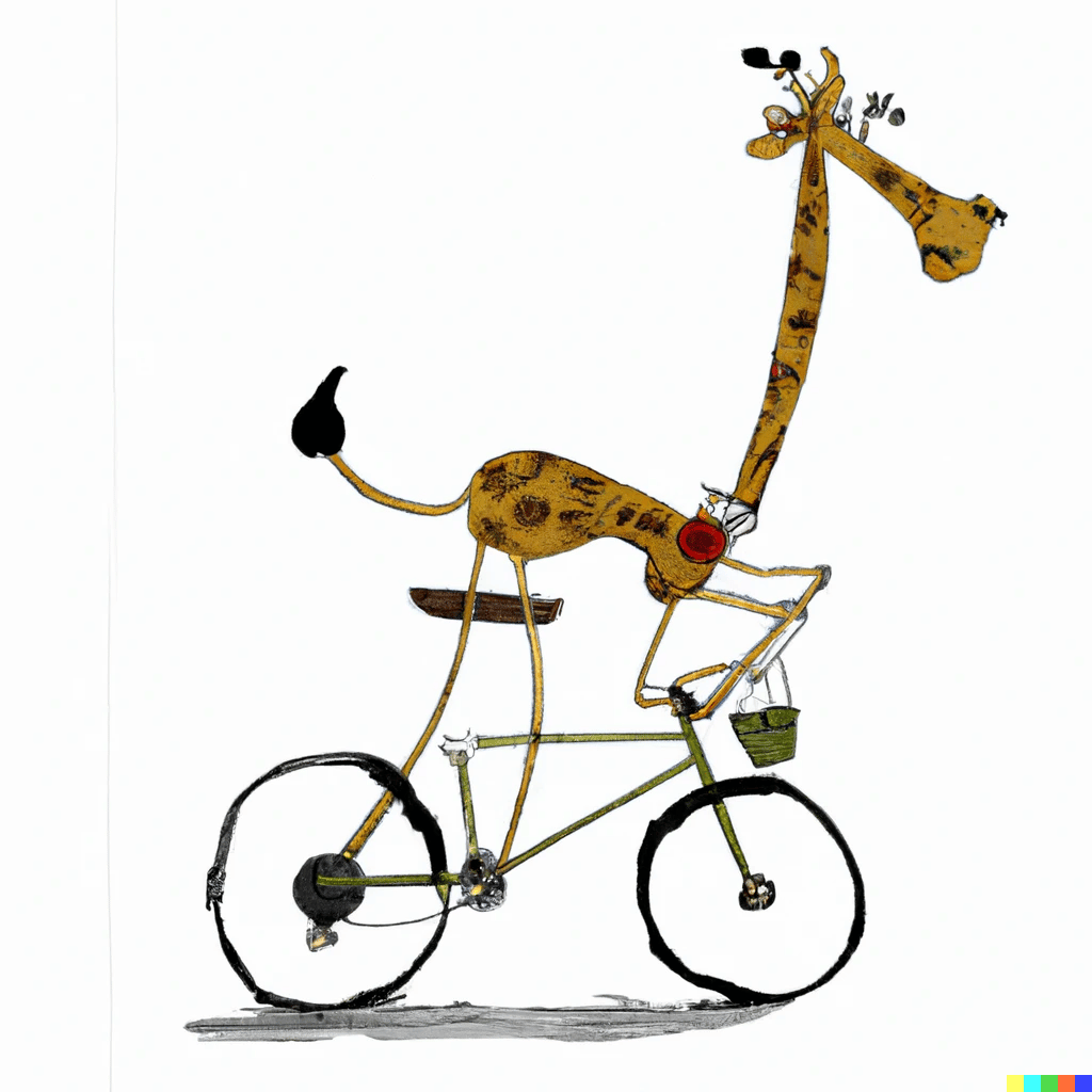 Illustration d'une girafe fine en train de faire du vélo.