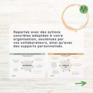 Repartez avec des actions concrètes adaptées à votre organisation, soutenues par vos collaborateurs, ainsi qu'avec des supports personnalisés.