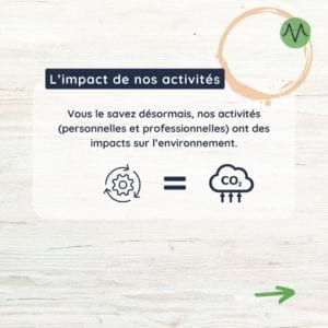 L'impact de nos activités Vous le savez désormais, nos activités (personnelles et professionnelles) ont des impacts sur l'environnement.