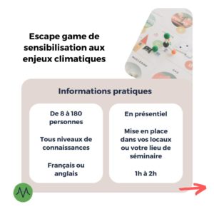 Informations pratiques : - De 8 à 180 personnes - Tous niveaux de connaissances - Français ou anglais - En présentiel - Mise en place dans vos locaux et votre lieu de séminaire - 1h à 2h