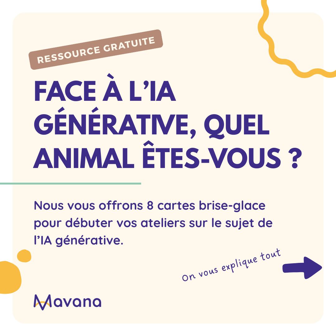 générative, quel animal êtes-vous ? Nous vous offrons 8 cartes brise-glace pour débuter vos ateliers sur le sujet de l’IA générative.