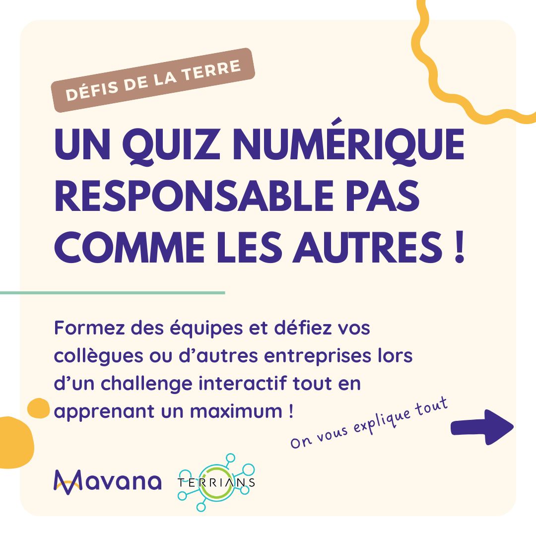 un quiz Numérique responsable pas comme les autres ! Formez des équipes et défiez vos collègues ou d’autres entreprises lors d’un challenge interactif tout en apprenant un maximum !