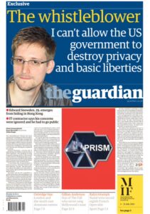Une du Guardian sur les révélations de Snowden (2013)